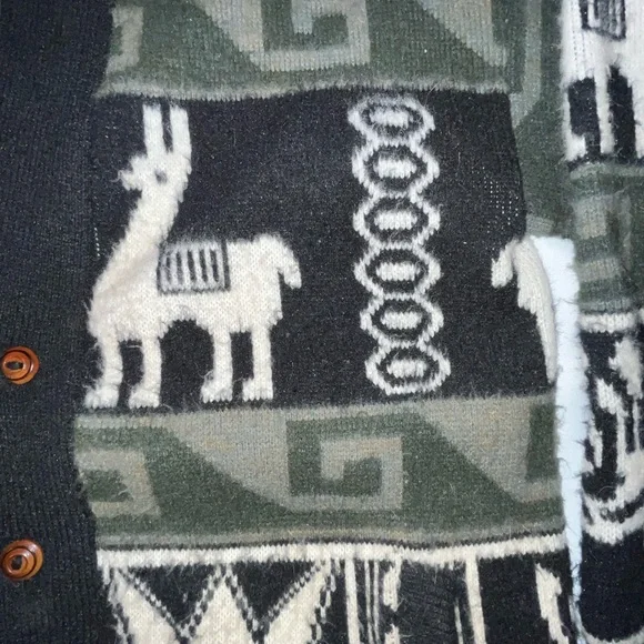 Vintage Ruminahui Wool Ecuadorian Button Down Cardigan Sweater Pockets Size XL